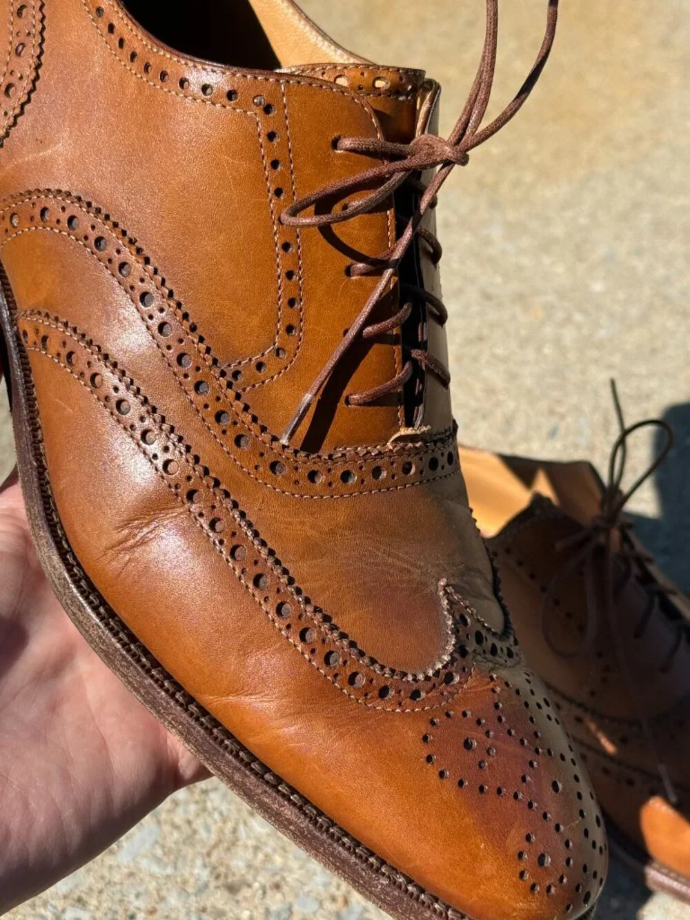 E.M. Allen Mens 10 Italian Leather Wingtip Brogue Oxfords Old Money 4097